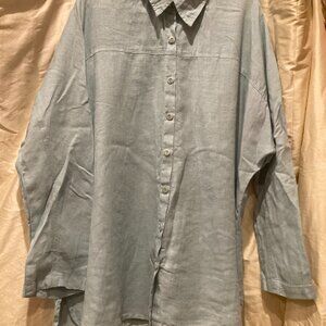 FLAX 100% Linen Top Medium Light Blue